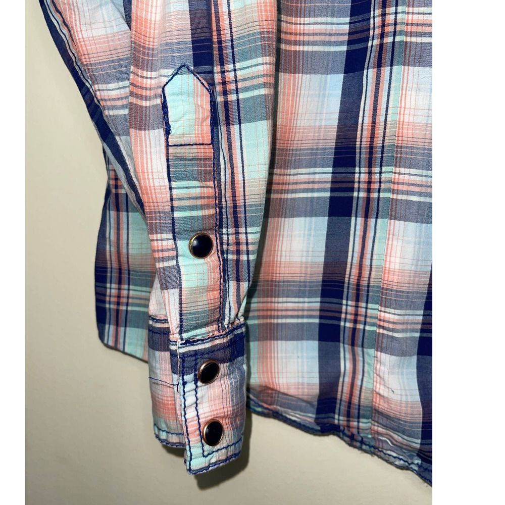 Cruel Western Wear Mens Blue Button Snap Plaid XXL Long Sleeve Button Front Top - Picture 4 of 6